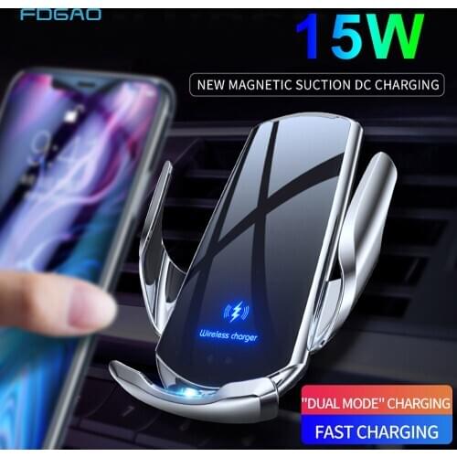 Car Wireless Charger For iPhone 12 Pro Max 11 XS XR X 8 Samsung S20 S10 Automatic Sensor Magnetic 15W Car Charger For Cell Phone