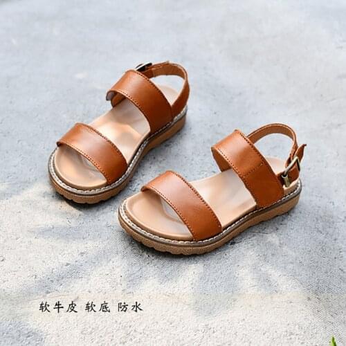 Dolakids 2021 Girls Brown Vintage Sandal Baby Fashion Buckles Shoes Summer Peep-toe Beach Shoes Soft Soles Shoes