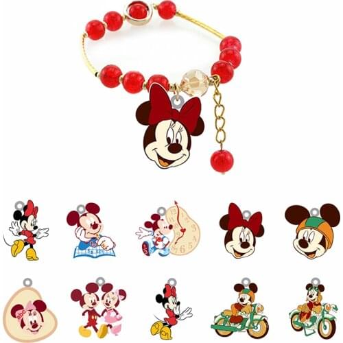 Disney Mickey And Minnie Riding A Bicycle Hand Rope Charm Red Beaded Bracelet Epoxy Resin Bracelet Couple Bracelet Jewelry