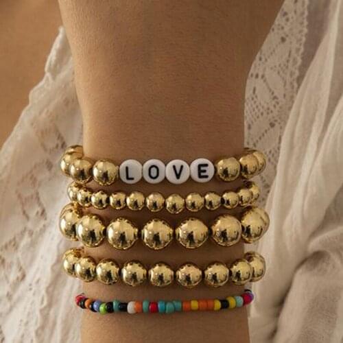 Colorful Bead Bracelet Set for Women LOVE Lettle Punk Hip Hop Ethnic Bracelet Fashion Jewelry Trendy Accessory AM3152