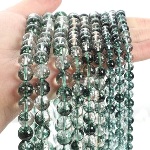 Natural Stone Beads Smooth Green Cracked Peridot Crystal Loose Spacer Bead For Jewelry Making DIY Bracelets Charms 6/8/10/12MM