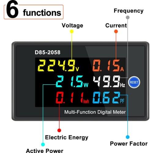 Digital LCD AC Panel Meter Voltage Amps Frequency Energy Power 40-300V 0-100A