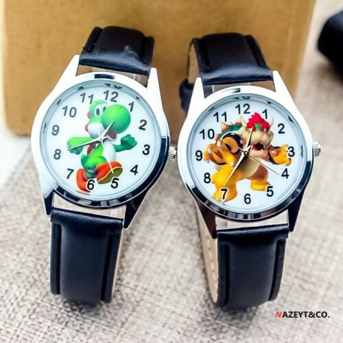 Super Mario Childrens Cartoon Belt Mario Brothers Anime Game Character Bowser Yoshi Cute Quartz Electronic Watch Birthday Gifts
