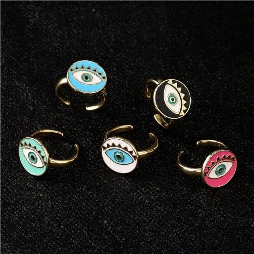 Enamel Dripping Oil Eye Ring For Women, Multicolor Adjustable Copper Gold Plated Rings Party Jewelry Gift