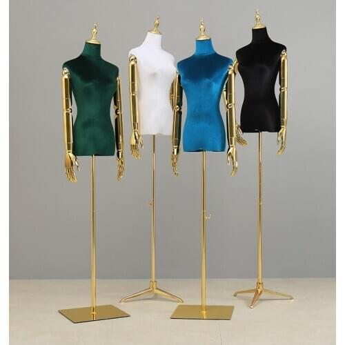 Hot Sale Model Female Half Body Gold and Silver Colored Velvet Body Dress Mannequin