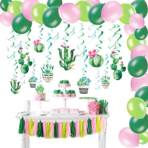 Cactus Party Decoration Set Hanging Swirls Latex Balloons Tissue Paper Tassel Garland Llama Kids Birthday Party Wedding Shower