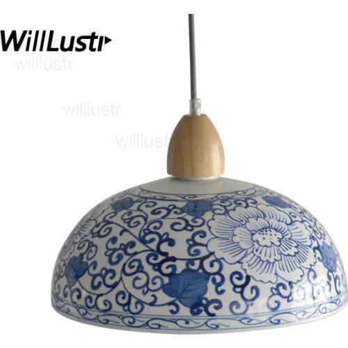 China pendant light blue and white porcelain suspension lamp restaurant hotel store shop office loft dinning room ceramic lights