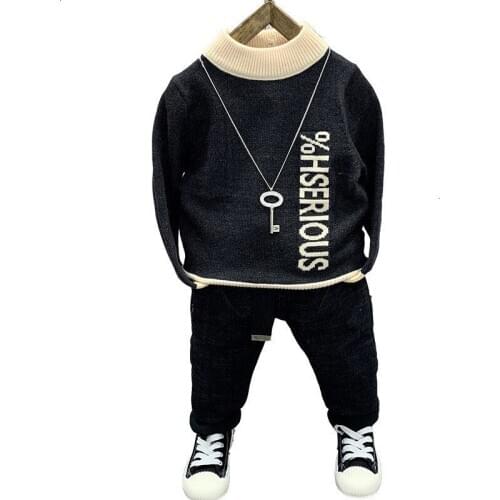 Boys Clothing Sets Casual Autumn Winter Knit Sweater Thicken Jeans Kids Tracksuit 2 3 4 5 6 Years Toddler Baby Sport Suit New