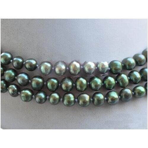 Beautiful HOT sell 50" 7-8mm GREEN ROUND freshwater pearl necklace