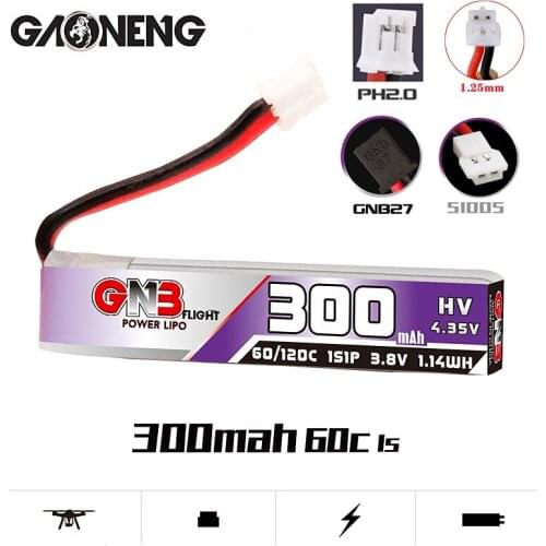 5PCS/Set GNB 1S 3.8V HV LiPo Battery 300mAh MAX 120C For RC Quadrotor Airplane FPV Racing Drone Part PH2.0/1.25/51005/GNB27 Plug