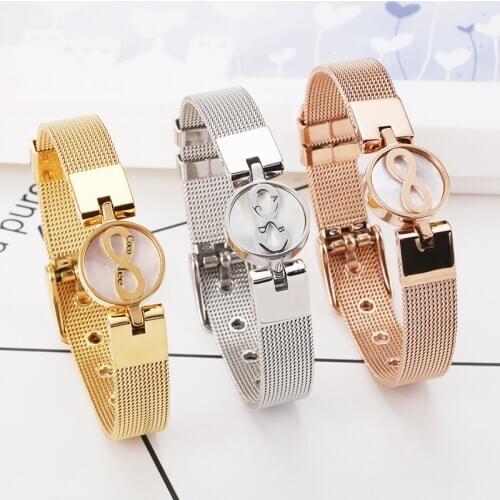 Custom Family Name Bracelet Watchband Stainless Steel Rose Gold Infinity Bracelet Women Men Wrist Strap Watch Bangle