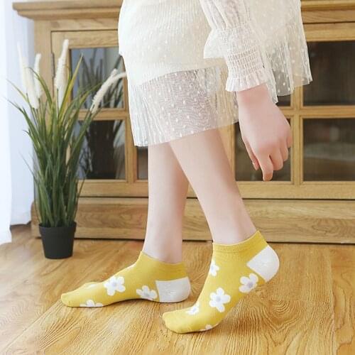 5 Pairs Spring Summer New Korean Elegant Style Harajuku Cotton Boat Socks Fashion Casual Women Girls Flower Ankle Socks