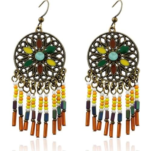 New bohemian colorful acrylic beads tassel earrings geometric jewelry Gifts Wedding Bead Drop Earring Party Bijoux Brincos