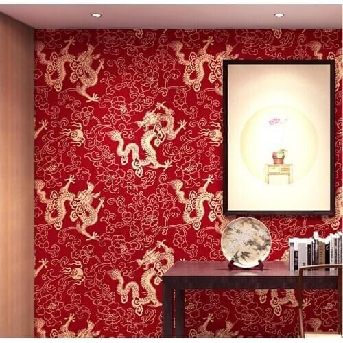 Wellyu new Chinese style wallpaper dragon pattern classical Zen Chinese hotel restaurant tea room wallpaper
