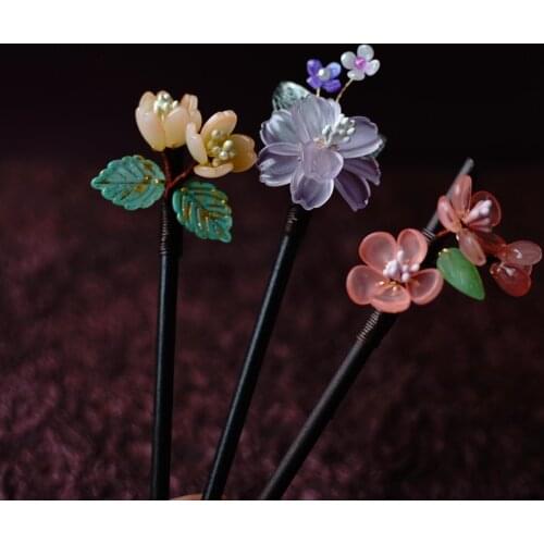 New Original Design Handmade Plum Blossom Flower Wood Hairpin Stick Vintage Hair Pins Accessories Women Banquet Hair Jewelry
