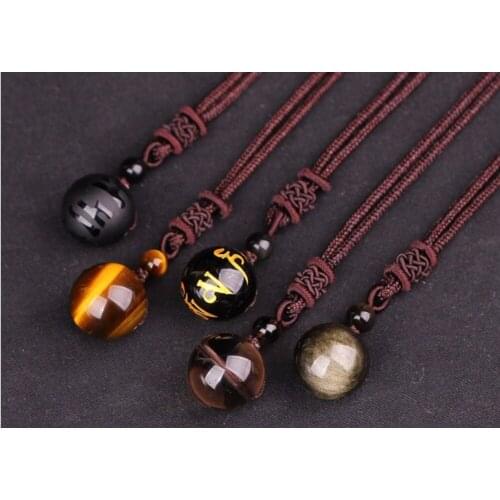 Hot sale Natural Stone Obsidian Rainbow Eye Transfer Good Luck Beads Pendant Necklace Rope Chain Necklace Jewelry For Woman Men