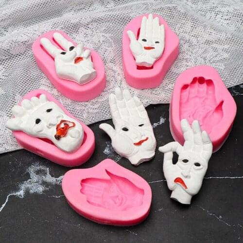 Palm and Soles Scissors Hand Silicone Mold Halloween Cake Decoration Fondant Baking Mold for Microwave Oven Refrigerator