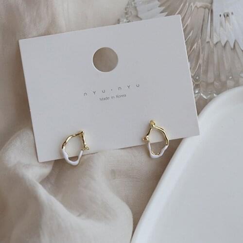 Simple Gold Irregular Half White Oil Geometric Circle Stud Earrings for Women 2020 Fashion Jewelry Accessories