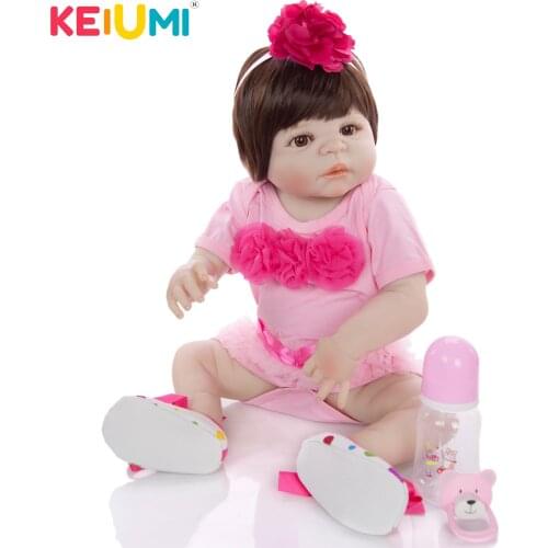 KEIUMI Cute 23 Inch Baby Reborn Full Silicone 57 cm Newborn Baby Doll Lifelike Simulation Doll Toy For Childrens Day Gift