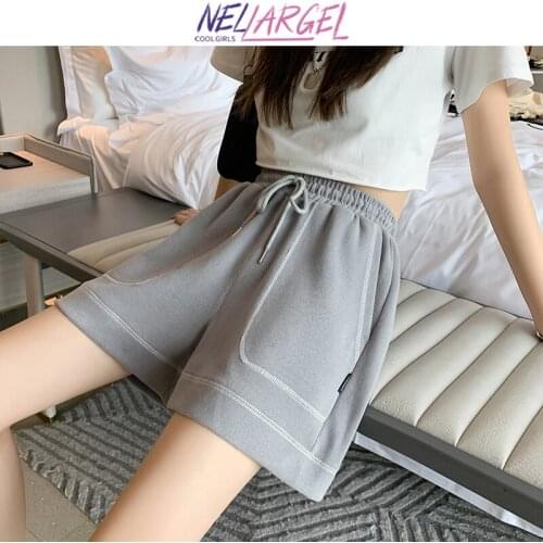 NELLARGEL Women Harajuku Patchwork Vintage Solid Shorts 2021 Summer Female Korean Fashion Sweat Shorts Girl Streetwear Y2k Short