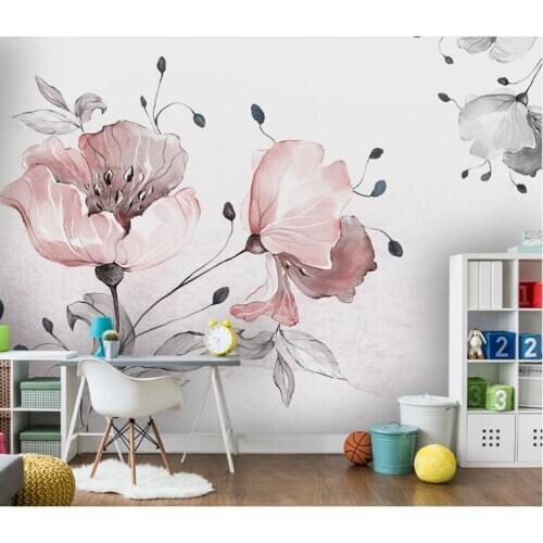 Nordic Watercolor Flower Wallpaper Cloth Papers Wall Painting Large Photo Contact Wall Paper HD Printed Pink Floral Mural