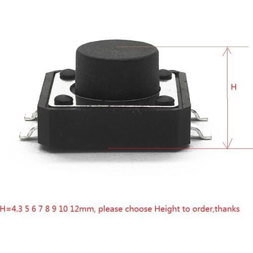 500pcs 12x12mm Tactile Switch SPST-NO Top Actuated Surface Mount 12.0 mm x 12.0 mm Height 4.3 5 6 7 8 9 10 12 mm 250gf