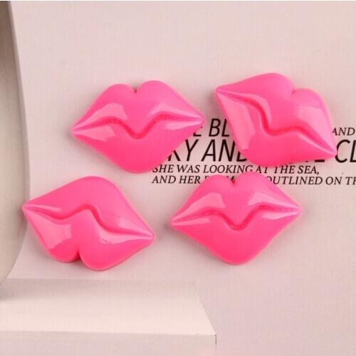 20Pcs 29x20mm Pink Resin Lips Decoration Craft Flatback Cabochon Embellishments For Scrapbooking Diy Accessories