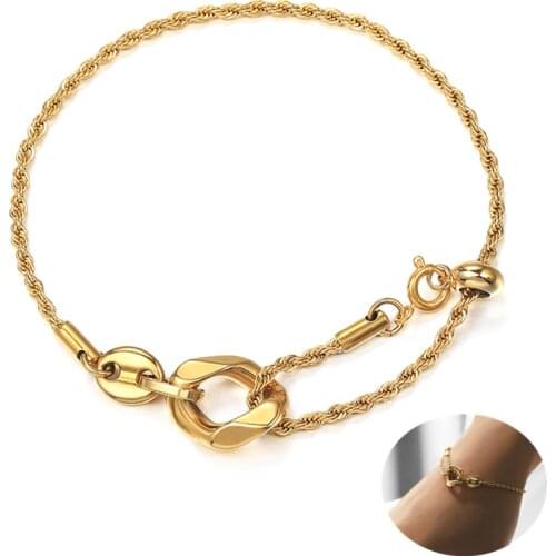 Unique Bracelets Gold Color Rope Link Chain For Women Men Stainless Steel Cuban Marina Charm Bracelet Adjustable DB331