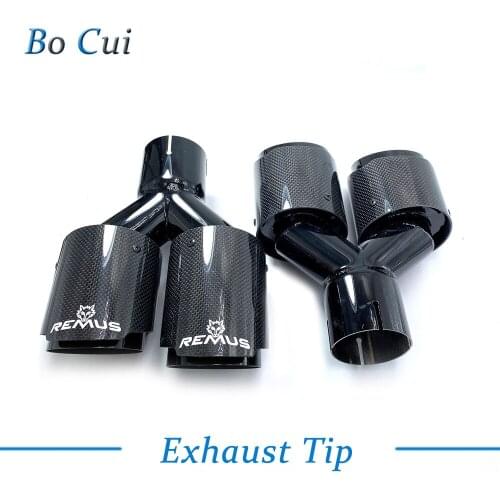 Remus 1Pcs Car Modification Universal Dual Glossy Black Automobile Exhaust Pipe Muffler Pipe Carbon Fiber Exhaust Tip Universal