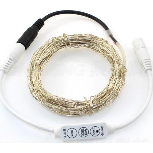 High quality 12V 10m 100led DC connector christmas lights waterproof led christmas tree lights silver wire with led controller
