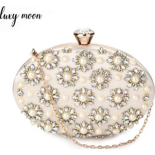 Exquisite Beaded Evening Bag For Women Day Clutches Elegant Pearl Rhinestones Party Holder Special Egg Shape Ladies Purse ZD1034