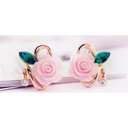 Rose Flower Earrings Crystal Stud Earring For Women Fashion Korean Elegant Oorbellen Bijoux Party Gifts Female Fashion Jewelry