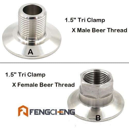 1.5"Tri Clamp X Beer Thread 304 Stainless Sanitary Homebrew Beer Hardware