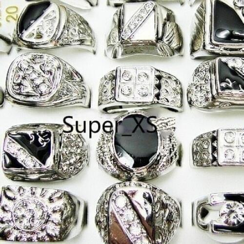 10Pcs Fashion Enamel Silver Plated Finger Rings Lot For Men Whole Jewelry Bulk Packs LR009 Free Shipping