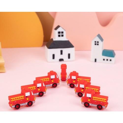 Sunrony 10pcs BPA Free Silicone Beads Fire Trucks Baby Teether DIY Accessories Baby Teething Necklace Chew Silicone Bead