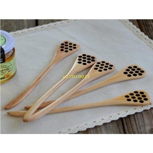18cm Wooden Carving Honey Stirring Honey Spoons Honeycomb Carved Honey Dipper Kitchen Flatware