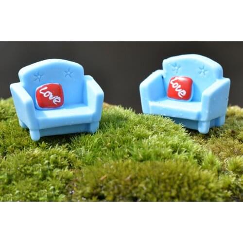 2PCS Blue Sofa Miniature Figurine DIY Accessories Doll Baby House Decoration Simulation Miniatures Figurines