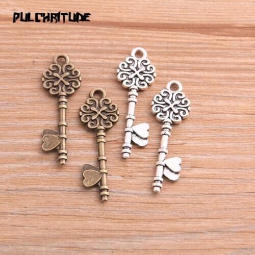 20pcs 11*34mm Two Color Heart Key Charms Double-sided Pendants Handmade Decoration Vintage For DIY Jewelry Making