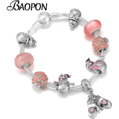 2021 Trendy Multi-layer Chain Womans Charm Bracelet With DIY Snowman Beads Bracelets For Women on Hand Christmas Jewelry Gift