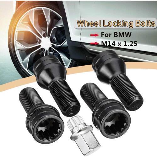 4pcs/set M14 x 1.25 Wheel hub Locking Bolts Lug Nut Anti-theft Screw With Key For BMW R50 R52 R53 1 2 3 4 5 6 7 Series For Mini