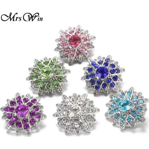 6PCS/lot Mrs Win Snap Jewelry Rhinestone Crystal Flowers Snap Buttons for 18MM Snap Bracelet Bangle Jewelry