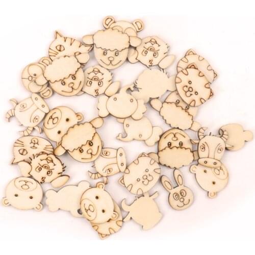 Handmade Wooden Crafts Accessories Home Decoration Scrapbookings Painting DIY Mix Animal Wood Ornaments 25-35mm 20pcs MZ281-1