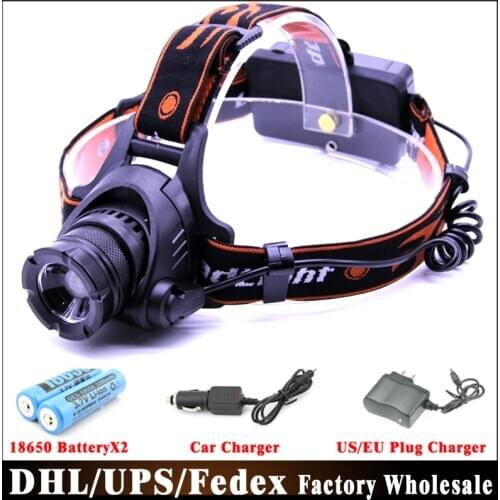 Free Shipping 100PCS 18650 Headlamp 2000 Lumens U2 LED 3 Mode Waterproof Headlamp Retractable Zoom Headlight