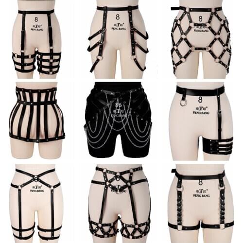 Black Leather Skirt Strap Garter Belt Sexy Women Suspender Waist Bondage Adjust Dance Festival Body Cage Lingerie Harness Gothic