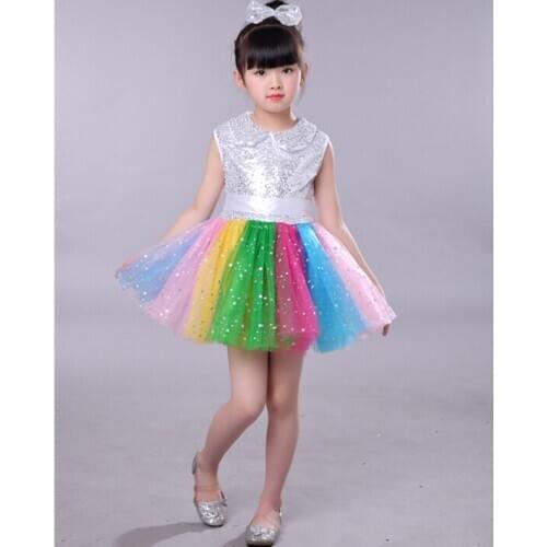 Childrens princess skirt childrens fluffy skirt girls modern dance costumes sequins colorful skirt choir clothing