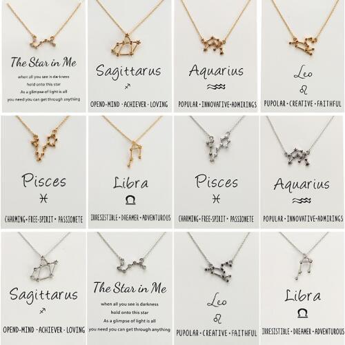 Twelve Constellation Gold Color Long Chain Necklace Aquarius Pisces Taurus Leo Virgo Libra Scorpio Sagittarius Capricorn