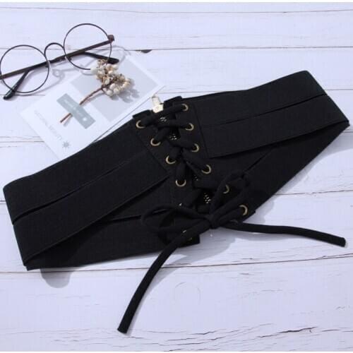 European Classic Bandage Waist Belt Black Elasitc Strech Strap Cinch Women Selt-tie Zipper Corset Waistband Belt Accessories