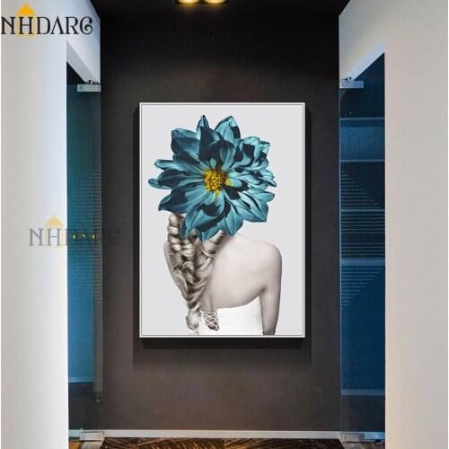 European Simple Modern Style Canvas Painting Flower Girl Fashion Art Print Home Decoration Wall Picture for Living Room Hallway