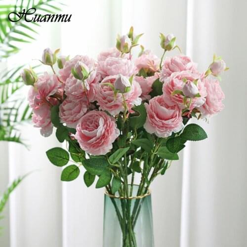 61CM 3 Heads Rose Peony Artificial Flowers Artificial Flowers Silk Dried Flower Bouquet Home Party DIY Wedding Decoration