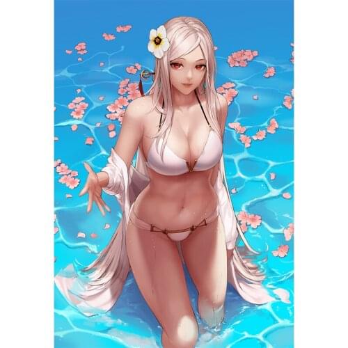 Custom Print Blue Ocean Cherry Blossoms Sexy Anime Girl Art Posters Wall Art Canvas Painting for Living Room Home Decor Picture